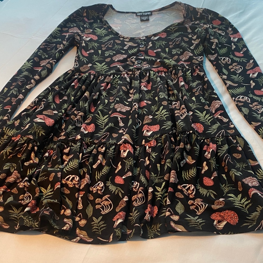 Hot Topic Black Dress with Mushroom and Fern Pattern